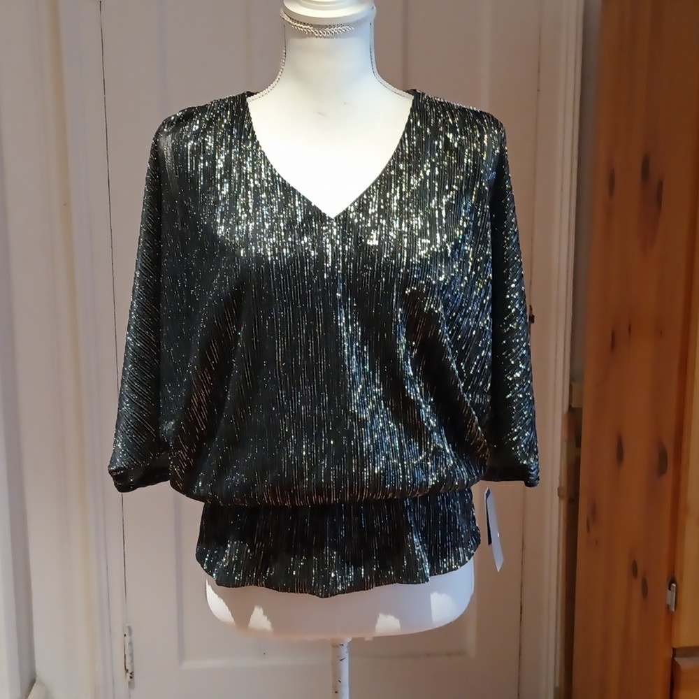 Chaus New York Metallic Split Sleeve Blouson Top